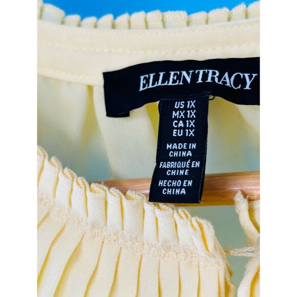Ellen Tracy Yellow Flowy Lined Ruffle Blouse - Size 1X - Picture 6 of 10